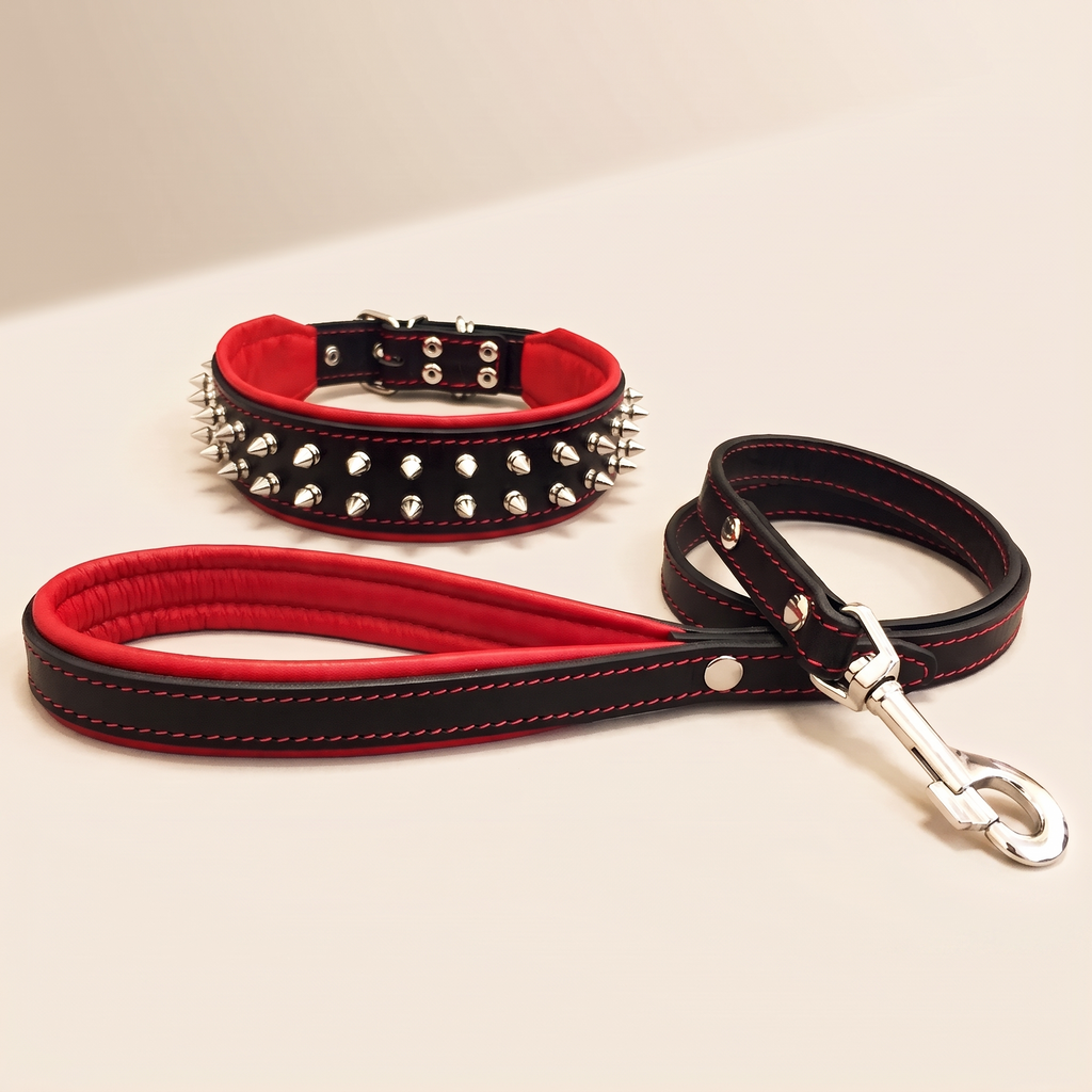 Set „Frenchie" – obojek a vodítko. Červený – Thicket & Tail